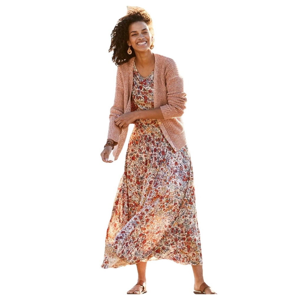 Peruvian Connection Tivoli Dress Fall Floral Cottagecore Long 3/4 Sleeve Sz M